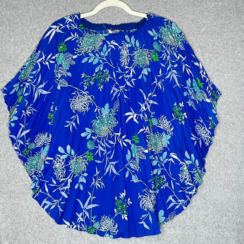 Malihini Hawaii Blue Floral Batwing Top Large Polyester